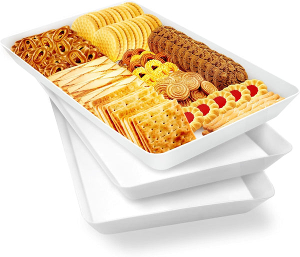 WOWBOX 3 pcs Serving Tray for Entertaining, Reusable Plastic Platters for Fruit, Cookies, Snacks, Kitchen & Parties