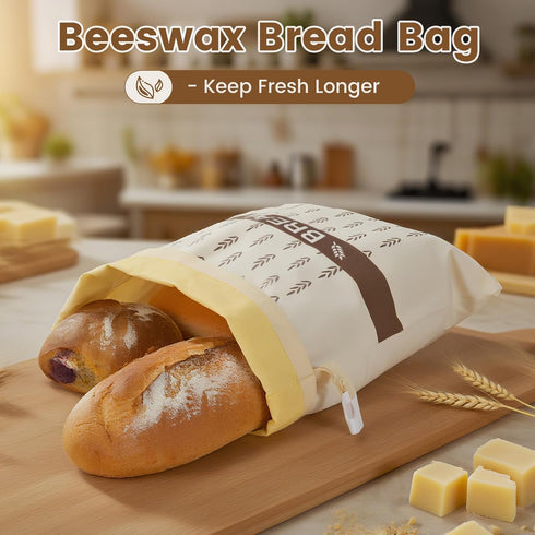 sornivra 2 Pack Reusable Beeswax Bread Bags for Sourdough & Homemade Bread, XL Cotton Storage Bag to Keep Loaves Fresh