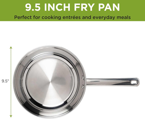 Ecolution Classic Stainless Steel Fry Pan, Professional Quality Sauté, 9.5-Inch, All Cooktop Safe