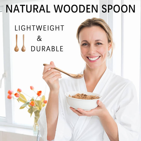 4 7 inch PCS Wooden Spoons for Eating, Wooden Honey Spoons for Tea, Wood Teaspoons for Stirring Coffee, Beech Wood