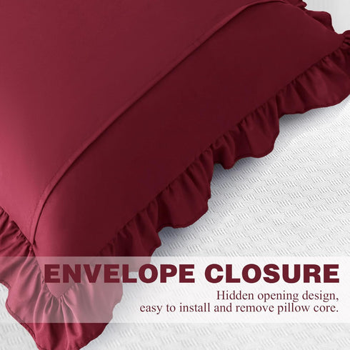 18x18 Inches, Set 2, KKJIAF Ruffle Pillow Cases Burgundy Square Ruffled Pillow Covers of Microfiber Wrinkle Resistant