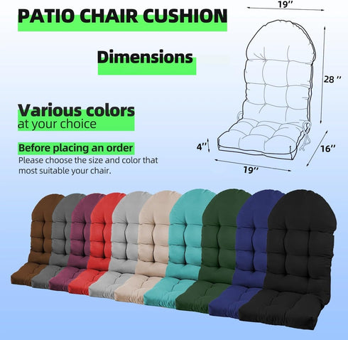 44x19x4 Inch Outdoor Adirondack Chair Cushion, Rocking Chair Cushions, High Back Patio Soft Seat Pad with Ties, Indoor