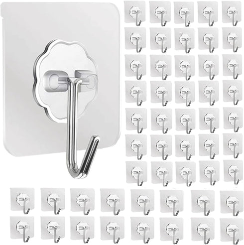 DDMY Heavy Duty Wall Hooks, Transparent Waterproof Self Adhesive Utility Hooks for Kitchen, Shower, Coat, Key Hanging
