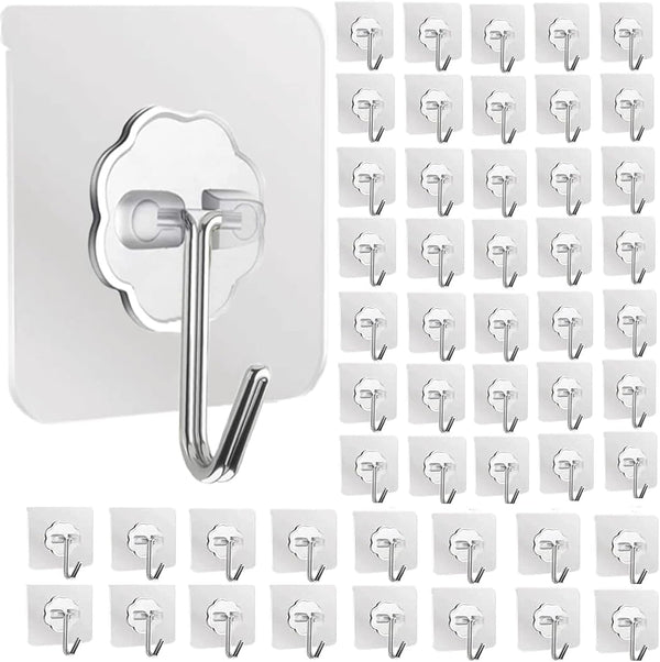 DDMY Heavy Duty Wall Hooks, Transparent Waterproof Self Adhesive Utility Hooks for Kitchen, Shower, Coat, Key Hanging