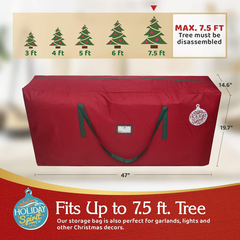 HOLIDAY SPIRIT Heavy-Duty Christmas Tree Storage Bag, Waterproof with Reinforced Handles & Zipper, Fits 7.5FT Tree, Red