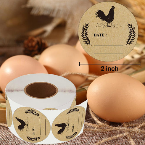 500pcs Farm Chicken Egg Labels, 2 inch Round Natural Brown Kraft Washed Egg Carton Labels for Kitchen, Crafts,