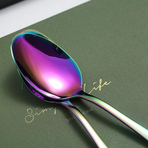 Kyraton Rainbow Dinner Spoons, 6 Pieces 7.5" Stainless Steel Table Spoons with Colorful Titanium Plating