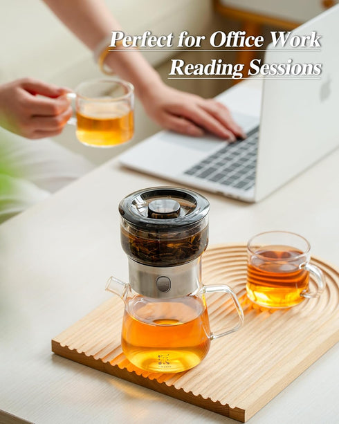 Set, 2 Gifts-400ml ZENS Modern Glass Tea Infuser Teapot Smart One Touch Tea Maker for Loose Tea Diffusers with Gongfu