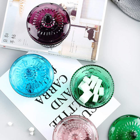 European Retro Nostalgic Three-Dimensional Relief Color Glass Jar with Lid for Candy or Seasoning