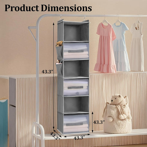 6-Tier Closet Closet Hanging Organizer with Drawers and Side Pockets Versatile Storage for Shoes, Hats, Belts