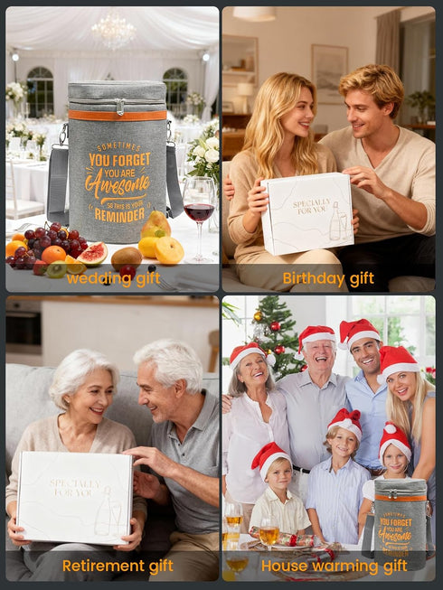 Set 2 2 Wine Cooler Bag Gift with Tumblers, Insulated Portable Wine Carrier Holds Bottles, Perfect for Outdoor Use