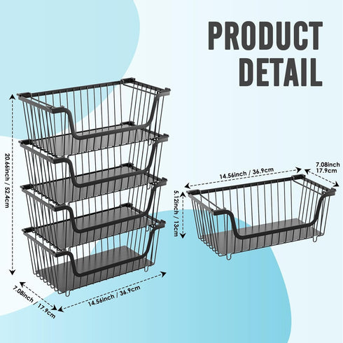 4 Countertop,Kitchen GAOKASE Pcs Stackable Wire Baskets for Pantry Organizers and Storage,Vegetable Fruit Basket