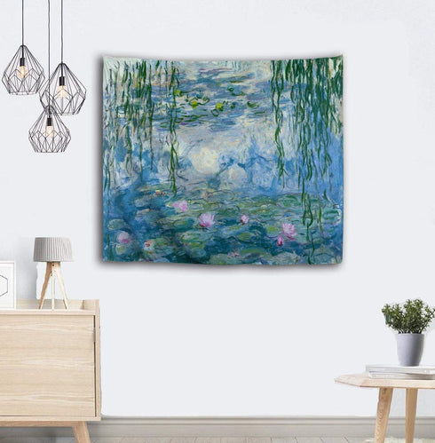 Monet Tapestry Water Lilies Flowers Wall Hanging Art, Home Decor for Living Room Bedroom, 60 x 40 Inches