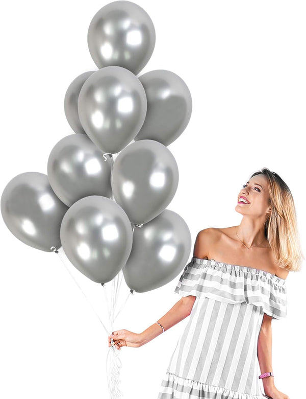 Treasures Gifted Chrome Metallic Silver Balloons - 12 Inch Large Silver Balloons, 36 Pack Bulk