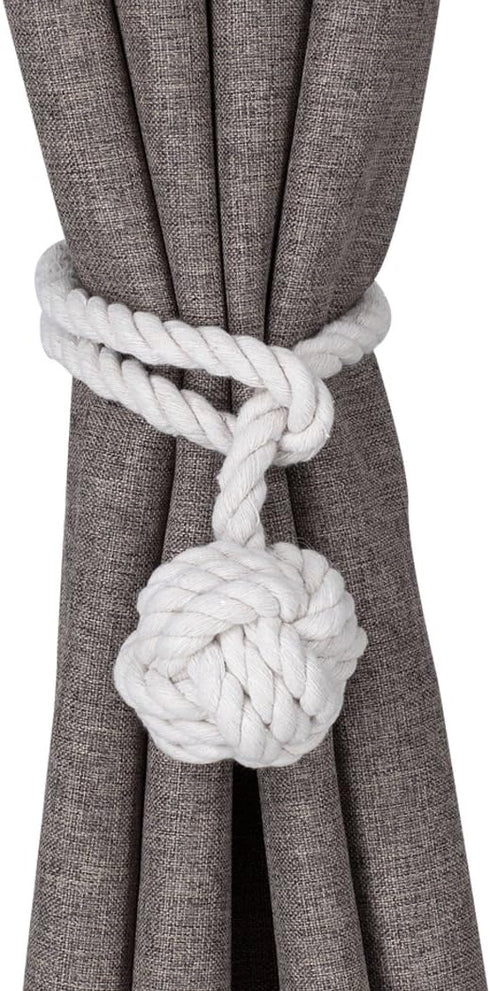 Home Queen Hand Knitting Curtain Tiebacks, Decorative Window Curtain Tie, 1 Pair, Off White