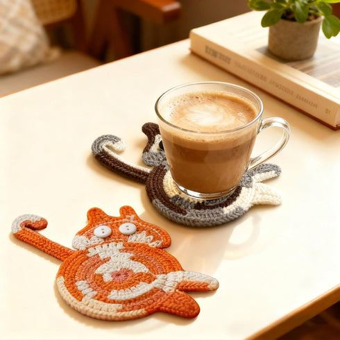 iYZZGH Protection(Cat-4PCS) Drink Coaster, Woven Creative Coasters for Cat Lovers, Gag Gifts Cat Coffee Coaster
