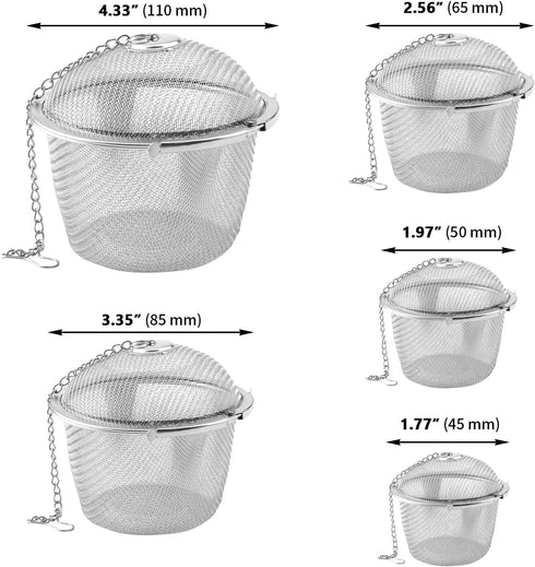 Set of 5 Tea Infuser for Loose Tea, 5 Sizes Fine Mesh Tea Strainer with Chain, Stainless Steel Tea Ball Infusers for Loose Tea Spices Herbs by ZOENHOU