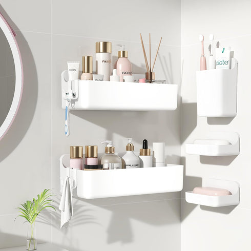 5 Pack Nieifi Adhesive Wall Shelf, Shower Shelves with Soap Holder, Shower Organizer for Bathroom Organization, White