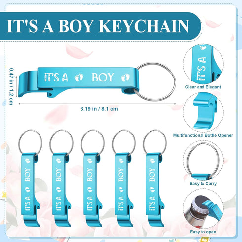 50 Sets Maxcheck Baby Shower Bottle Opener Favors Includes It's a Boy Keychain Blue Bottle Opener Keychains with Thank
