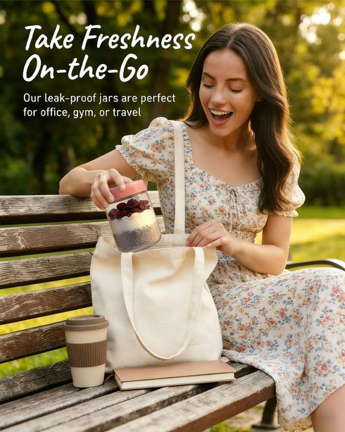 16 OZ 4Pack, Jars(4-2) Overnight Oats Jars with Lids, Glass Meal Prep Containers, Airtight Mason Jars for Breakfast