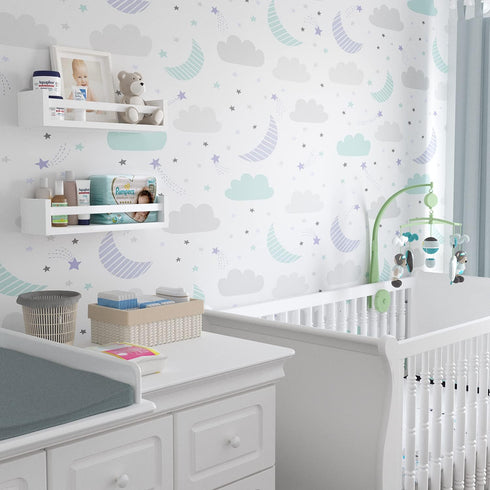 Elba Set 2 You Have Space Floating Book Shelves for Kids Room Decor, Nursery Shelves for Wall, Bookshelf, White