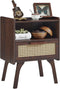 Lerliuo Rattan Nightstand, Bedside Table with Drawer Open Shelf, Cane Accent Side