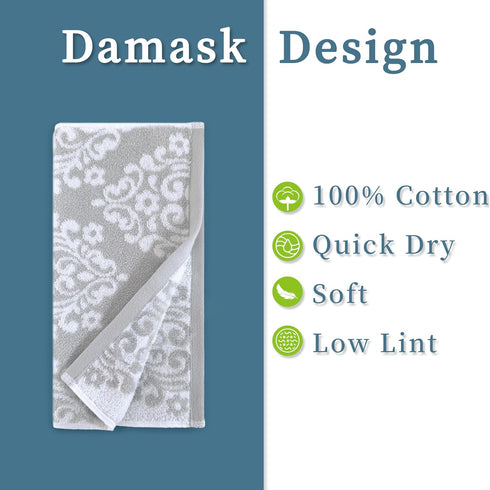 6 Pack 13"x13" 100% Set, Gray Wash Cloths, Jacquard Washcloths - Cotton | Quick Dry | Thick | Soft | Absorb, Luxury