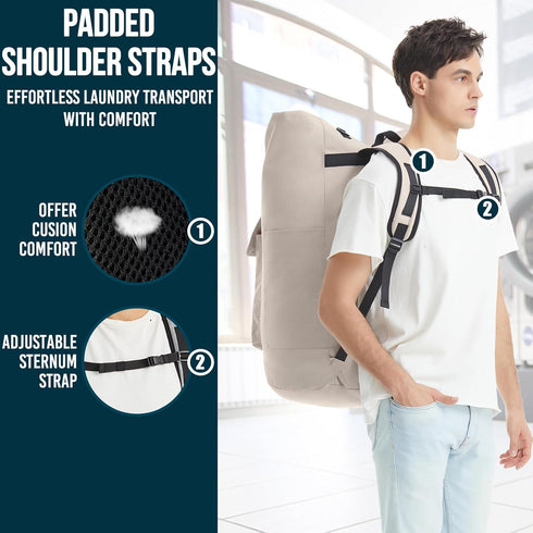 Extra Large 115L Laundry Bag Backpack with Shoulder Straps, Heavy Duty Travel Laundry Bag