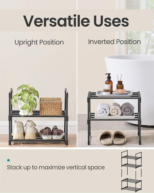 2-Tier 3-6 11.8 16.7 14.8 Inches, ULSA002B01 SONGMICS Shoe Rack, Shoe Organizer, Metal Storage Shelf, Upright or Upside