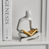 White Decor Reading Statue - Modern Abstract Thinker Sculptures - Resin Decorations for Living Room Coffee Table