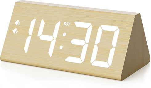 fomobest Wooden Digital Alarm Clock with Dual USB Charging Ports, DST, Dimmable, Snooze,