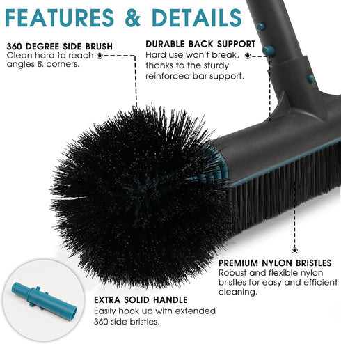 20" 2 1 Swimming Poolvio in Pool Brush Head for Pool, Heavy Duty Scrub Brush with EZ Clip & Wavy Nylon Bristles
