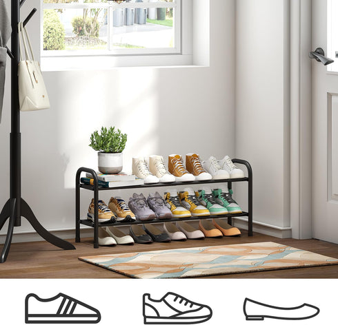 kiplant 2-Tier Closet, Closet Shoe Rack for Expandable Metal Shoe Organizer, Adjustable Shoe Shelf Storage Organizer