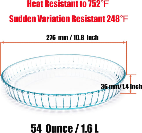 Pie Plate 10.5 Inch, Oven Glass Pie Pan for Baking Pie Crust, Clear Baking Dish with Rippled Edge