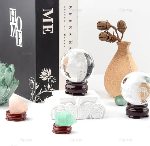 5 Pack 1" Inch AUEAR, Sphere Display Holders Wooden Egg Crystal Stands Decorative Ball Stand for Egg Pedestal Globe