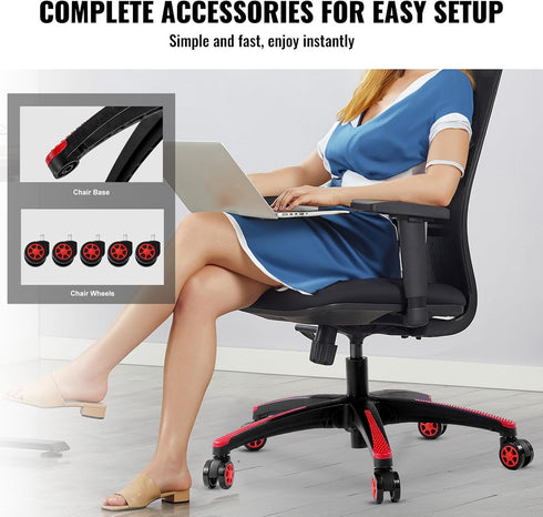VEVOR Office Chair Base Replacement, 28", 2500 lbs Static Load, Heavy Duty Desk Chair Base with 5 Casters, Black + Red