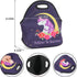Violet Mist Cute Neoprene Lunch Bag, Insulated Tote Black Unicorn Reusable Lunch Box for Women