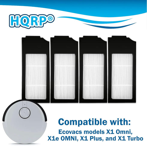 HQRP 4-Pack Replacement Filter for Ecovacs Deebot X1 Omni / X1e OMNI / X1 Plus / X1 Turbo Robot Vacuum Cleaner