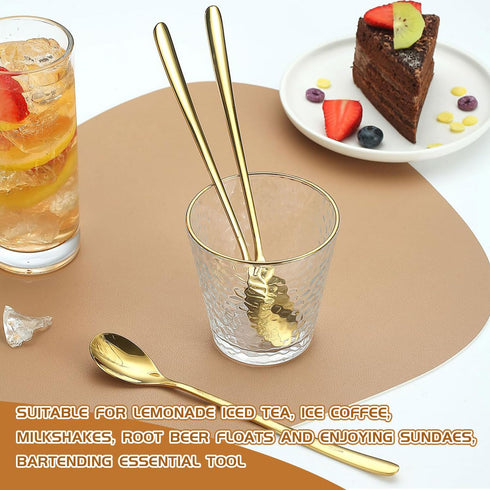 Long Handle 9.5 Inch Iced Cream Spoons, Stainless Steel Cocktail Stirring Spoons Set of 6 for Dessert