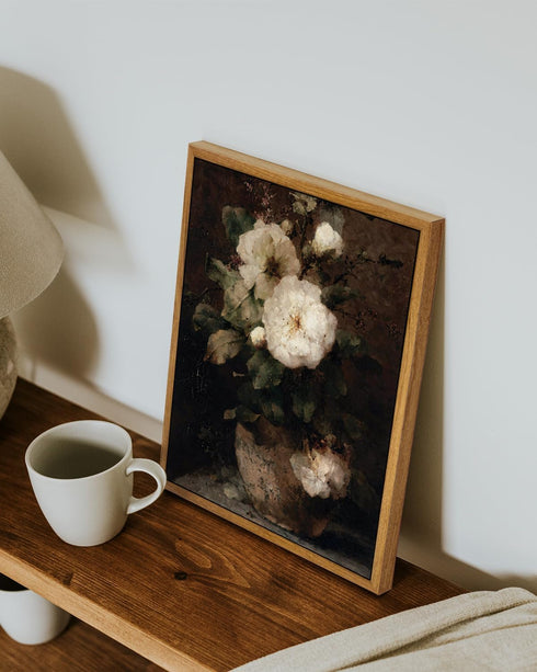 VIYYIEA Set of 2 Vintage Floral Framed Wall Art, Retro White Flowers Canvas Prints for Bathroom Bedroom Kitchen