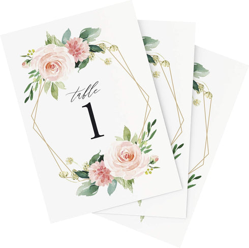Bliss Collections Geometric Floral Table Numbers 1–25 with Double-Sided Head Table Card for Wedding, Reception, or