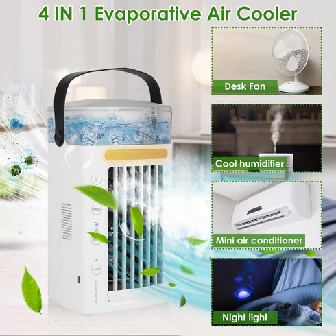 Portable Air Conditioners, Evaporative Cooler with Water Mist, USB Powered Mini Fan for Bedroom Office Home