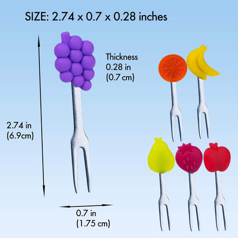 6-Piece Cocktail Forks, Appetizer Forks, Fruit Shapes, Stainless Steel and Silicone Small Forks for Fruits, Cheese