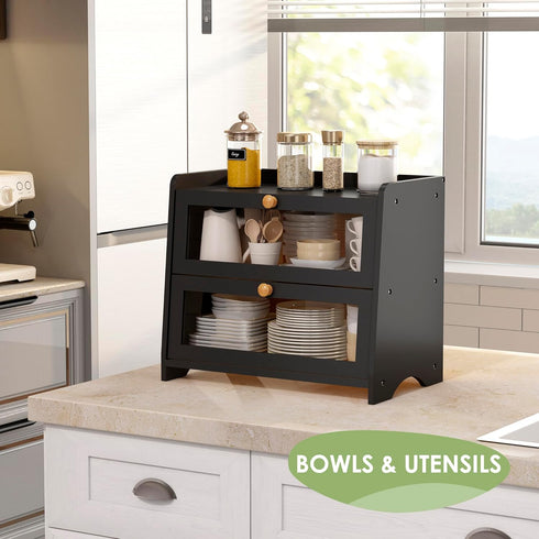 Countertop, Medim-15.7" 9.5" 13" JANSNIMEN Double Layer Bread Box for Kitchen Large Breadbox Bread Container Storage