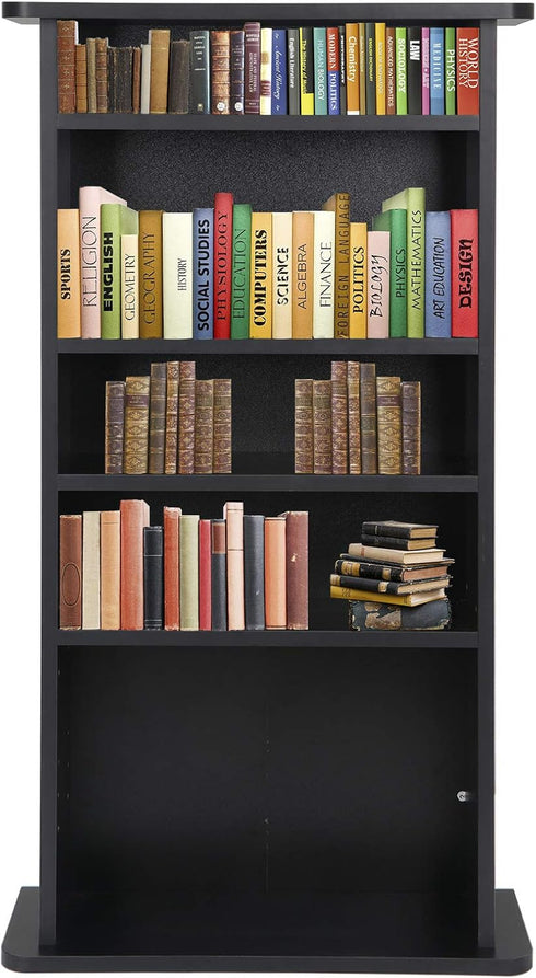 5 5 240 132 Shelf Bookcase Tier Wooden Multimedia Storage Media Cabinet DVD Rack, Adjustable Shelves Organize a Mix