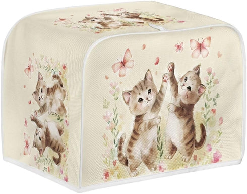 Cute Cat Butterfly Floral Print Toaster Cover, Waterproof for Standard 4 Slice Bread Maker, Kitchen Appliance Protector