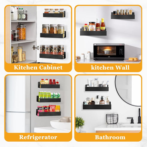 Kitchen Spice Rack for Wall - 13.8" Black Large Adhesive Hanging Spice Racks, 2 Packs Storage Organizer