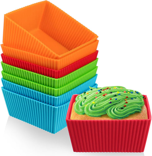 Webake 3.5 Inch Jumbo Baking Cups Reusable Silicone Square Cupcake Liners Non-stick Muffin Mold (Pack of 8)