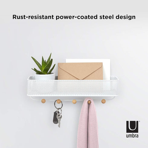 Umbra Estique Entryway Organizer – Great for Storing Keys, Small Accessories, Mail, Wallets and More, White Finish