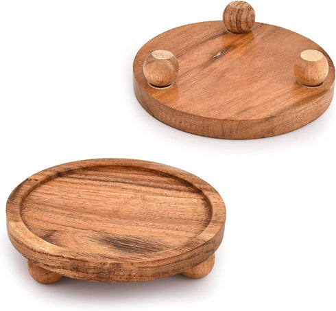 Mahasu Counter (6" 6" 1.5") (Set 2) Display Stand Acacia Wood Round Wooden Display Stand Tray for Display Farmhouse